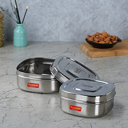 Sumeet Stainless Steel Square Storage containers Box/Dabba for Kitchen, Set of 2Pcs, 700ml, 12.5cm Dia, Silver