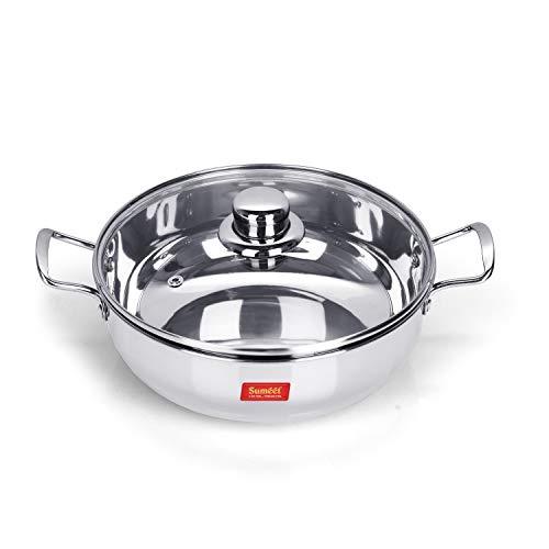 Sumeet Stainless Steel Induction Bottom Induction & Gas Stove Friendly Kadhai with Glass Lid