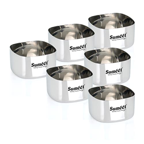 Sumeet Heavy Gauge Stainless Steel Square Bowl/Wati/Katori with Mirror Finish – 8cm Dia, Set of 6pc, 250ML Each, Silver