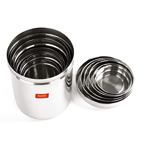 Sumeet Stainless Steel Vertical Canisters/Ubha Dabba/Storage Containers Set of 6Pcs (350ML, 500ML, 700ML, 900ML, 1.25Ltr, 1.6Ltr)