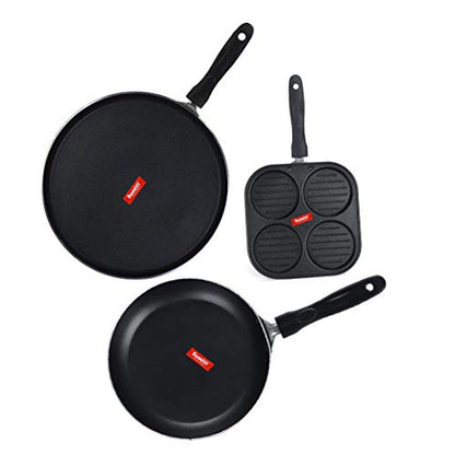 Sumeet NonStick Grys Cookware Set (Dosa Tawa - 26.5Cm Dia + Mini Multi Snack Maker - 4 Cavity -19.5cm + Tapper pan - 0.6Ltr - 20Cm Dia)