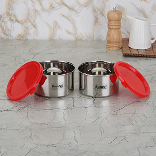 Sumeet Stainless Steel Airtight & Leak Proof Food Storage Container, 650ML, 12CM, Pack of 2PC, Silver