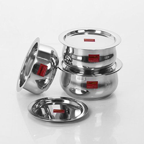 Sumeet 3 Pcs Stainless Steel Induction & Gas Stove Friendly Belly Shape Container Set/Tope/Cookware Set with Lids