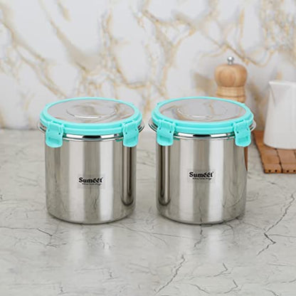 Sumeet Airtight & Leak Proof Steelexo Stainless Steel Storage Container with Lid Pack of 2Pc (1300ML) - Silver