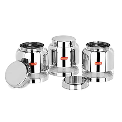 Sumeet Stainless Steel Circular See Through / Transparent Storage Container, Set of 3Pc, 2 Ltr each, 14.2cm Dia, Silver