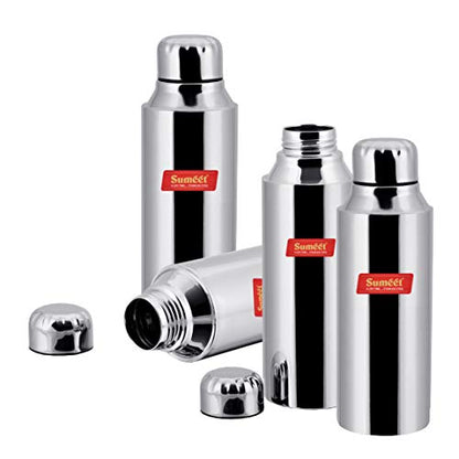 Sumeet Stainless Steel Airtight and Leak Proof Fridge Water Bottle 750Ml, Set of 4pc