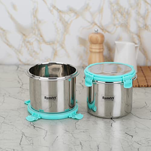 Sumeet Airtight & Leak Proof Steelexo Stainless Steel Storage Container with Lid Pack of 2Pc (1100ML) - Silver