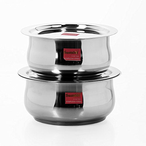 Stainless Steel Belly Shape Container/Tope/Cookware with Lids (2 Pcs Set)