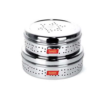 Sumeet Stainless Steel Hole Puri Dabbas/Sprout Maker/Flat Canisters with Air Ventilation Size