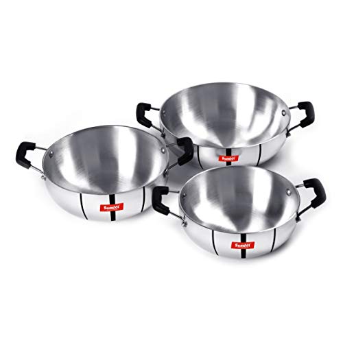 Sumeet 3mm Induction Bottom Aluminium Kadai Set of 3Pcs (2.3Ltr, 2.8Ltr, 3.6Ltr)