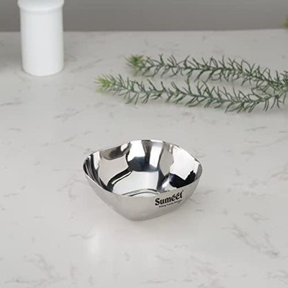 Sumeet Heavy Gauge Stainless Steel Apple Square Bowl/Wati/Katori with Mirror Finish – 9.5cm Dia, Set of 6pc, 200ML Each - Silver