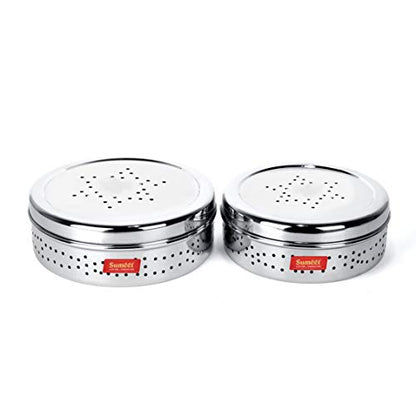 Sumeet Stainless Steel Hole Puri Dabbas/Sprout Maker/Flat Canisters with Air Ventilation Size