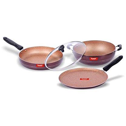 Sumeet Nonstick Granite Finish ETHENA Kitchen Set (Dosa Tawa - 26.5cm Dia + Kadhai with Glass Lid - 2.5 LTR Capacity - 24.5cm Dia+ Fry Pan 1.8 LTR Capacity - 24cm Dia)