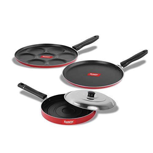 Sumeet 2.6mm Thick Non-Stick Rory Combo Set (Dosa Tawa – 26.5cm Dia + Multi Snack Maker – 26.5cm Dia + Pizza Pan – 23cm Dia)