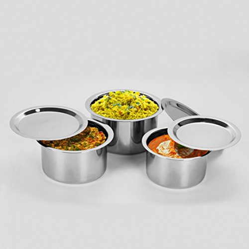 Sumeet Stainless Steel Cookware Set With Lid, 1.8 LTR, 2.3 LTR, 3 LTR, 3 Piece (White)