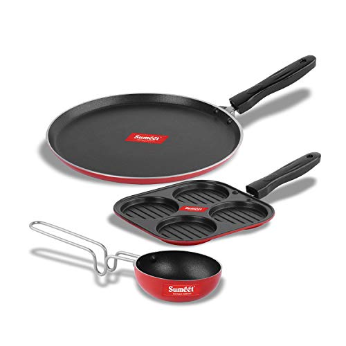 Sumeet 2.6mm Thick Non-Stick Alroy Combo Set (Dosa Tawa – 26.5cm Dia + Mini Multi Snack Maker – 19.5cm Dia + Tadka Pan – 10cm Dia)