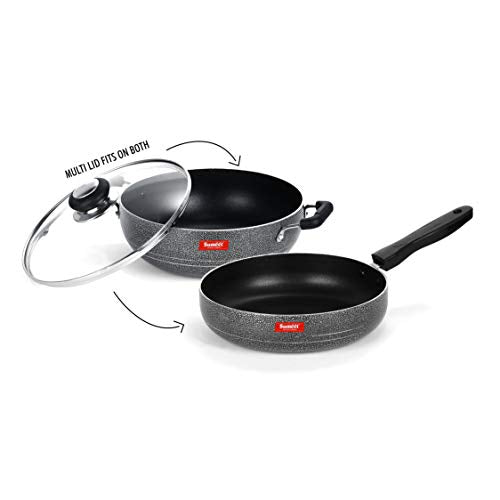 Sumeet NonStick Prata Cookware Set (Kadhai with Glass Lid -2Ltr - 22Cm Dia + Frypan - 1.5Ltr - 22Cm Dia)