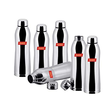 Sumeet Stainless Steel Airtight and Leak Proof Delux Fridge Water Bottle 1 Litre, Set of 6pc