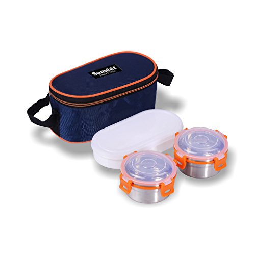 Sumeet Smart Tiffin with 2 Airtight & Leak Proof Stainless Steel OMG Containers + 1 Plastic Container + Insulated Pouch