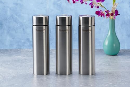 Sumeet H2O-Aqua Stainless Steel Leak Proof Water Bottle Office/School/College/Gym/Picnic/Home/Fridge - 1 Litre |Pack of 3| Silver