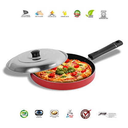 Red Non Stick Pizza Pan with Stainless Steel Lid