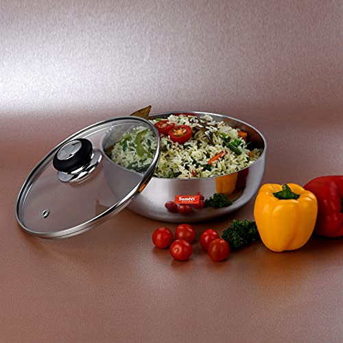 Sumeet 3mm Induction Bottom Aluminium Tasra with Glass Lid (3.6Ltr, 26.6cm)