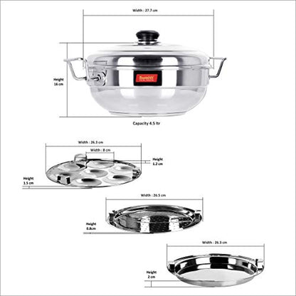 Sumeet Stainless Steel Induction Bottom (Encapsulated Bottom) Induction & Gas Stove Friendly Multi Utility Kadhai Set with Lid and 5 Plates