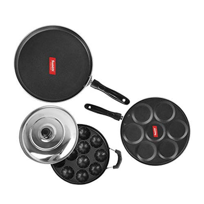 Sumeet 2.6mm Thick Non-Stick Auburn Combo Set (Dosa Tawa – 26.5cm Dia + Multi Snack Maker – 26.5cm Dia + Grill Appam Patra with Lid – 23cm Dia)