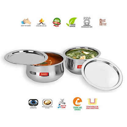 Stainless Steel Cookware/Tope Set: 2 Large-Sized Belly Shaped Containers with Lids