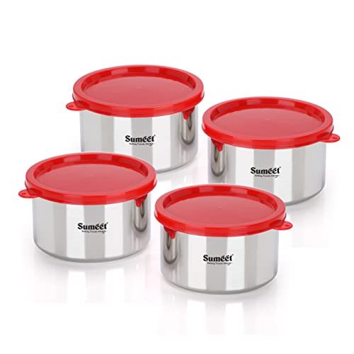 Sumeet Stainless Steel Airtight & Leak Proof Food Storage Container, 650ML, 12CM, Pack of 4PC, Silver