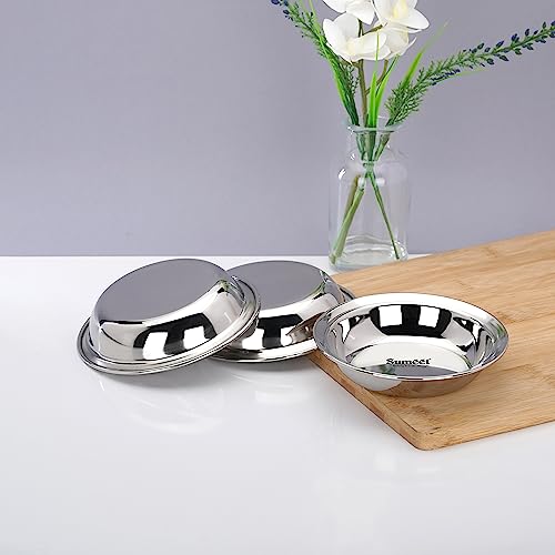 Sumeet Stainless Steel Heavy Gauge Multi Utility Serving Plates with Mirror Finish 16.5cm Dia - Set of 3pc, Silver