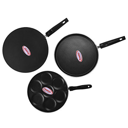 Sumeet 4mm Nonstick Heavy Dosa Tawa, Heavy Concave Tawa & Heavy Multisnack Maker 3pcs Combo Set.