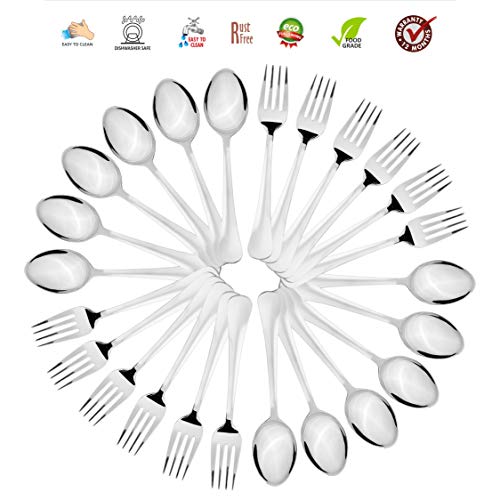 Sumeet Stainless Steel Premium Quality Spoon and Fork Set of 24 Pc (Dessert/Table Spoon 12 Pc (18.5cm L), Dessert/Table Fork 12 Pc (18.2cm L))– (1.6mm Thick)