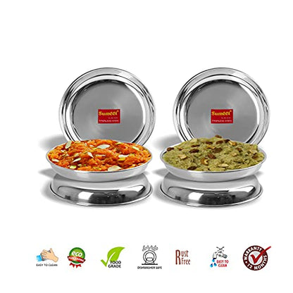 Sumeet Stainless Steel Heavy Gauge Small Halwa Plates with Mirror Finish 14.5cm Dia - Set of 6pc