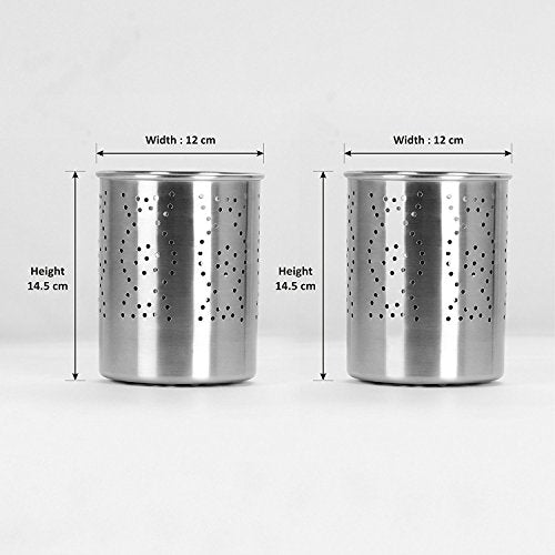 Sumeet Stainless Steel Spoon Stand/Cutlery Holder, 12 X 12 X 14.5 cm Each, Silver - 2Pieces