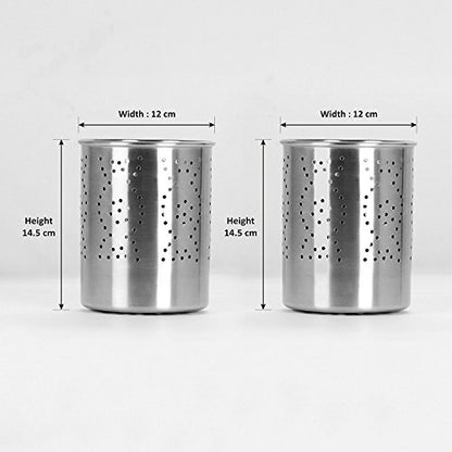 Sumeet Stainless Steel Spoon Stand/Cutlery Holder, 12 X 12 X 14.5 cm Each, Silver - 2Pieces