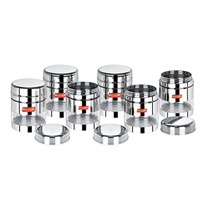 Sumeet Stainless Steel Circular See Through/Transparent Container, Set of 6Pc, 500 Ml Each, 8.5cm Dia, Silver