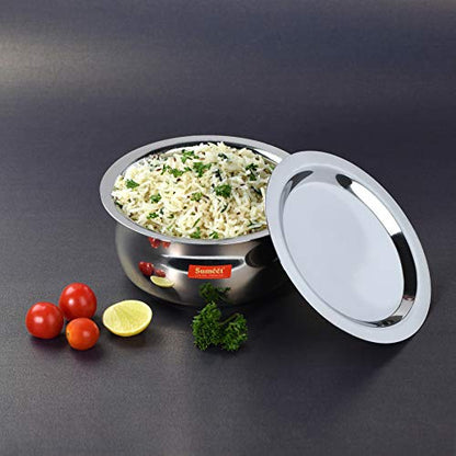 Sumeet Stainless Steel Belly Shape 4 Pc Tope / Cookware/ Pot Set with Lid 380ML, 500ML, 780ML, 1.1Ltr, (Silver)