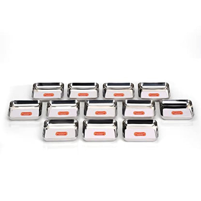Sumeet Stainless Steel Small Square Shape Plate/Dessert Plate/Halwa Plate Set of 12pcs, 7.2cm Dia, Silver