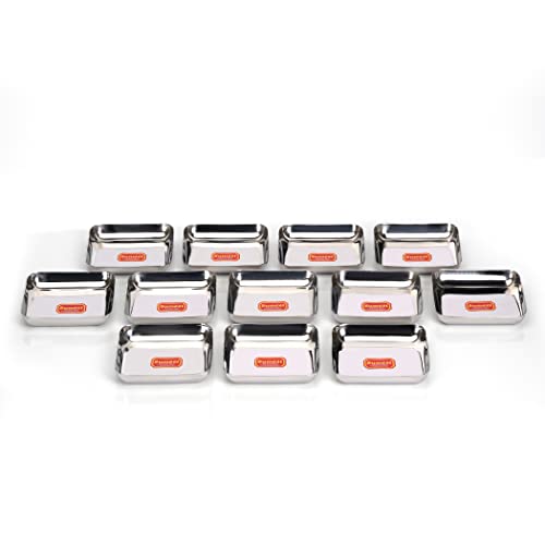 Sumeet Stainless Steel Small Square Shape Plate/Dessert Plate/Halwa Plate Set of 12pcs, 7.2cm Dia, Silver