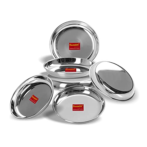 Sumeet Stainless Steel Heavy Gauge Small Halwa Plates with Mirror Finish 14.5cm Dia - Set of 6pc