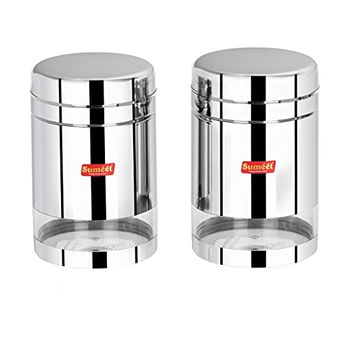 Sumeet Stainless Steel Circular See Through/Transparent Container, Set of 2Pc, 1500 LTR Each, 11.5cm Dia - Silver