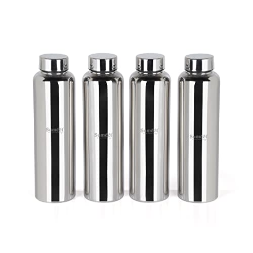 Sumeet Stainless Steel Jointless Akhand Leak-Proof Water Bottle / Fridge Bottle - 1000ML Set of 4, Silver