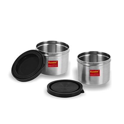 Sumeet Stainless Steel Food Container with Airtight Lid, 450ml, Set of 2, Silver