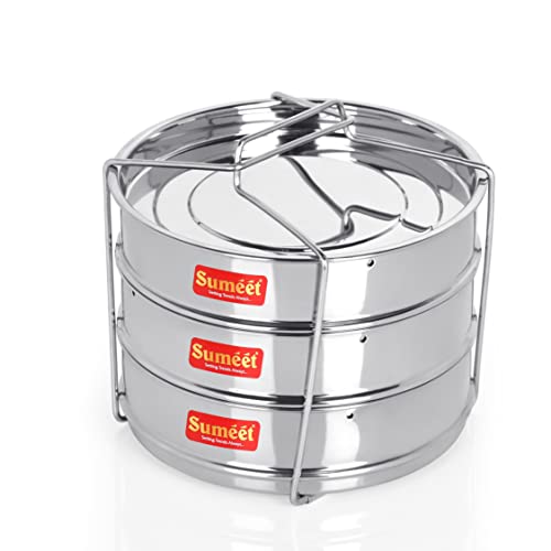 Sumeet Stainless Steel Flat Stackable Container/Separator with Lid and Lifter Suitable for 7.5 LTR Outer Lid Cooker