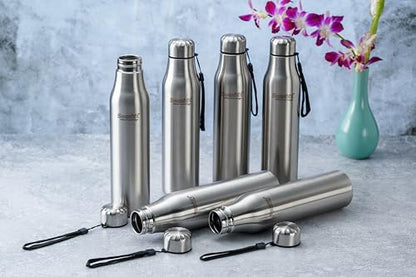 Sumeet Alpha-Aqua Stainless Steel Leak Proof Water Bottle Office/School/College/Gym/Picnic/Home/Fridge - 1 Litre |Pack of 6| Silver