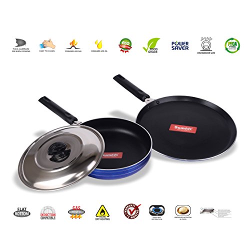 Sumeet Nonstick Induction Base Cookware Set of Tawa + Fry pan with S.S. Lid (2 LTR)