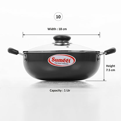 Sumeet 3mm Hardanodised Deep kadhai with Glass Lid