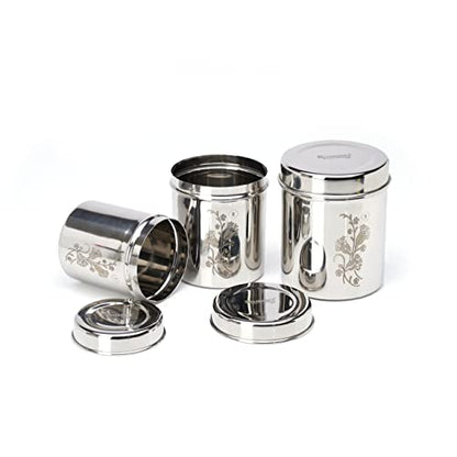 Sumeet Designer Stainless Steel Vertical Canisters/Ubha Dabba/Storage Containers Set of 3Pc (400ml,500ml,750ml)