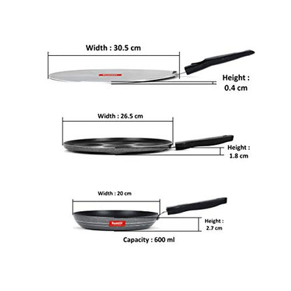 Sumeet NonStick Gri Cookware Set (Flat Tawa - 30.5cm Dia + Multi Snack Maker - 7 Cavity - 26.5Cm Dia + Tapper pan - 0.6Ltr - 20Cm Dia)